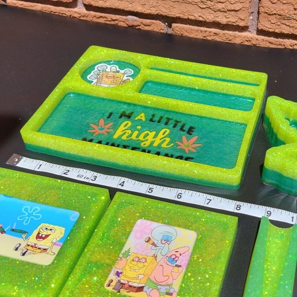 SpongeBob SquarePants/Cannabis Rolling Tray/Ashtray/Coasters Set - Picture 6 of 9